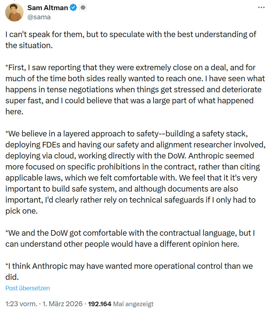 Sam Altman bezieht Stellung auf X